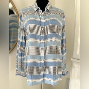 Beach Lunch Lounge Blue & White Striped Button Up Flowy Shirt Size Mediu